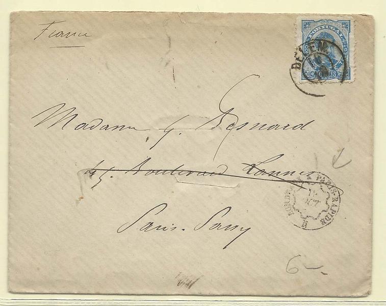 0634.jpg -     Lote:    634      Correio Marítimo      Portugal       Descrição:         Correio ferroviário. 1882/83 &mdash; D. Luís I, de frente. CE58, 50 reis azul. Sobrescrito circulado de Belém (16.10.84) para paris (19.10.84), pelo Sud-Express. Carimbo batido a preto "BORDEAUX A PARIS &mdash; RAPIDE".        Carta       Valor Base:     &euro; 10,00     Valor Venda:     &euro; 10,00       