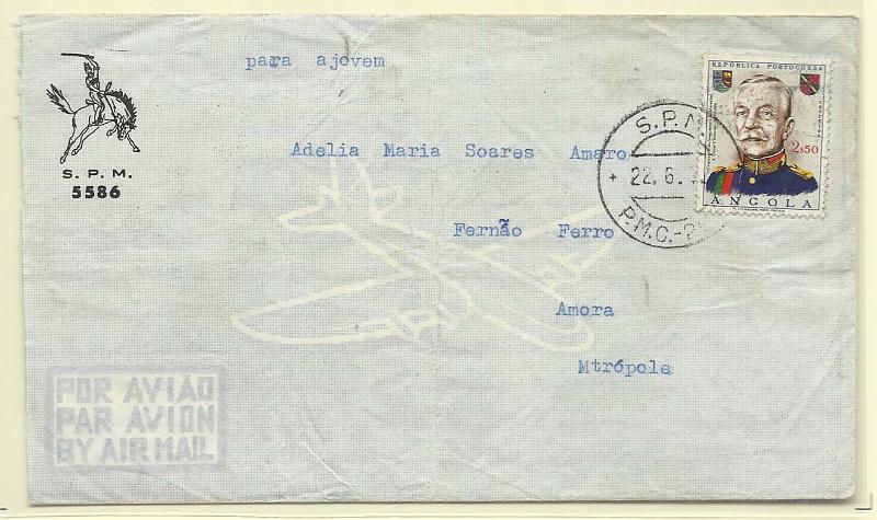 0685.jpg -     Lote:    685            Guerra Colonial       Descrição:         Guerra Colonial. Serviço Postal Militar. Sobrescrito timbrado do S.P.M. 5586 circulado do PMC-206 (22.06.72) para Amora, com selo de 2$50 CE552.        Carta       Valor Base:     &euro; 6,00     Valor Venda:     Retirado     