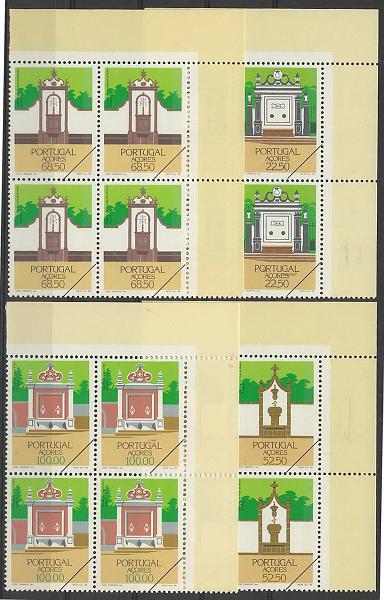 0714.jpg -     Lote:    714            Portugal       Descrição:         1986 &mdash; Arquitectura Regional dos Açores - Chafarizes. CE1771/1774. Série completa em quadras com traço oblíquo a preto no canto inferior direito. Exemplares de oferta dos CTT.        PRV       Valor Base:     &euro; 12,00     Valor Venda:     Retirado     