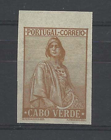 0720.jpg -     Lote:    720            Cabo Verde       Descrição:         1934 &mdash; Ceres. Novo Tipo. CE199, 1C bistre. Prova de cor não denteada sem impressão do valor.         PRV       Valor Base:     &euro; 8,00     Valor Venda:     Retirado     