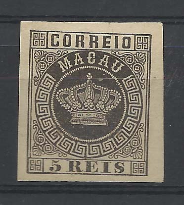 0725.jpg -     Lote:    725            Macau       Descrição:         1886 &mdash; Tipo Coroa. CE1. 5 reis preto. Prova não denteada com sobrecarga TIMOR a preto. B e MR.        PRV       Valor Base:     &euro; 25,00     Valor Venda:     &euro; 42,00       