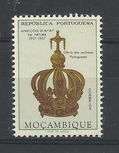 0727.jpg -     Lote:    727            Moçambique       Descrição:         1967 &mdash; Cinquentenário das Aparições de Fátima. CE504, ($50). Prova de cor com omissão do valor.        PRV       Valor Base:     &euro; 12,00     Valor Venda:     Retirado     