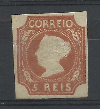 0832.jpg -     Lote:    832            Portugal       Descrição:         1853 &mdash; D. Maria II. CE1, 5 reis castanho avermelhado, margens curtas.        RG***       Valor Base:     &euro; 250,00     Valor Venda:     &euro; 500,00       