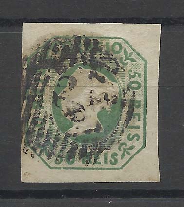 0837.jpg -     Lote:    837            Portugal       Descrição:         1853 &mdash; D. Maria II. CE3, 50 reis verde amarelo. Selo usado com boas margens. Valor de catálogo &euro; 1.770,00. B.        O       Valor Base:     &euro; 150,00     Valor Venda:     Retirado     