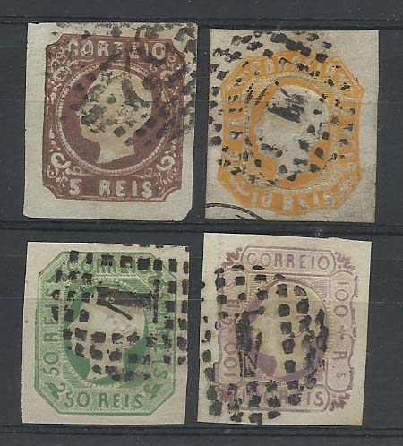 0863.jpg -     Lote:    863            Portugal       Descrição:         1862/64 &mdash; D. Luís I. CE14/15, 17/18. Selos com boas margens. Valor de catálogo &euro; 428,00.        O       Valor Base:     &euro; 40,00     Valor Venda:     Retirado     