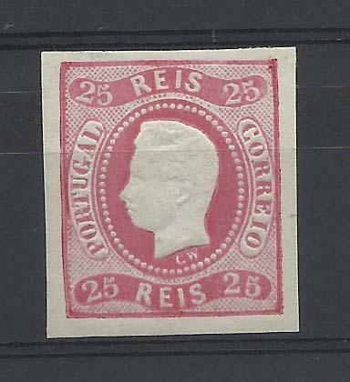 0870.jpg -     Lote:    870            Portugal       Descrição:         1866/67 &mdash; D. Luís I. Fita curva, não denteados. CE22, 25 reis carmim. Selo com boas margens. Valor de catálogo &euro; 409,00.        **       Valor Base:     &euro; 40,00     Valor Venda:     &euro; 85,00       