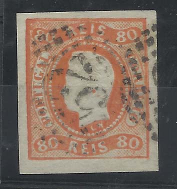 0874.jpg -     Lote:    874            Portugal       Descrição:         1866/67 &mdash; D. Luís I. Fita curva, não denteados. CE24, 80 reis laranja com boas margens. MB. Valor de catálogo &euro; 118,00.        O       Valor Base:     &euro; 12,00     Valor Venda:     &euro; 14,00       