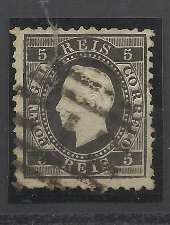 0891.jpg -     Lote:    891            Portugal       Descrição:         1870/76 &mdash; D. Luís I, fita direita. CE36, 5 reis preto, denteado 11. Ligeiro defeito no denteado do bordo direito. Não catalogado.        O       Valor Base:     &euro; 50,00     Valor Venda:     &euro; 50,00       