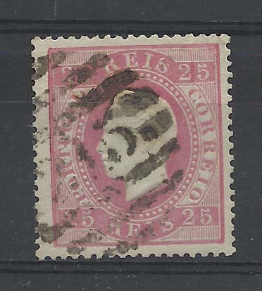 0893.jpg -     Lote:    893            Portugal       Descrição:         1870/76 &mdash; D. Luís I, fita direita. CE40, 25 reis carmim rosa, papel liso, denteado 14. Valor de catálogo &euro; 56,00.        O       Valor Base:     &euro; 15,00     Valor Venda:     Retirado     
