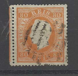 0894.jpg -     Lote:    894            Portugal       Descrição:         1870/76 &mdash; D. Luís I, fita direita. CE42, 80 reis laranja, papel liso, denteado 14. Valor de catálogo &euro; 1.580,00.        O       Valor Base:     &euro; 200,00     Valor Venda:     Retirado     