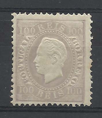 0895.jpg -     Lote:    895            Portugal       Descrição:         1870/76 &mdash; D. Luís I. Fita direita. CE43, 100 reis lilás cinzento, papel liso, denteado 12 &frac12;. Valor de catálogo &euro; 199,00.        **       Valor Base:     &euro; 20,00     Valor Venda:     &euro; 36,00       