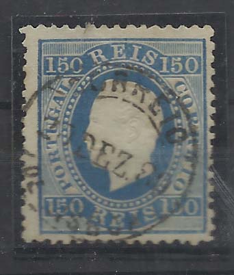 0896.jpg -     Lote:    896            Portugal       Descrição:         1870/76 &mdash; D. Luís I, fita direita. CE45, 150 reis azul, denteado 12 &frac12;, papel liso. Valor de catálogo &euro; 208,00.        O       Valor Base:     &euro; 20,00     Valor Venda:     &euro; 32,00       