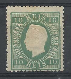 0905.jpg -     Lote:    905            Portugal       Descrição:         1879/1880 &mdash; D. Luís I. Fita curta. Novas cores. CE49, 10 reis verde azul, denteado 12 &frac12;, papel liso. Valor de catálogo &euro; 667,00.        **       Valor Base:     &euro; 60,00     Valor Venda:     &euro; 120,00       