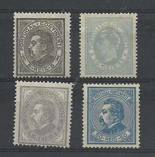0912.jpg -     Lote:    912            Portugal       Descrição:         1880/1881 &mdash; D. Luís I, de perfil. CE52/55. Série completa. CE52/53 em papel liso denteado 13 &frac12; e CE54/55 em papel liso denteado 12 &frac12;. CE53 com ligeiras manchas. Lote a ver. Valor de catálogo &euro; 1.177,70.        **       Valor Base:     &euro; 80,00     Valor Venda:     &euro; 100,00       