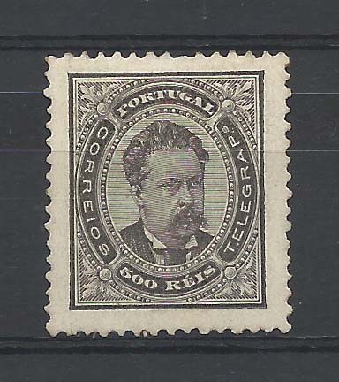 0920.jpg -     Lote:    920            Portugal       Descrição:         1884/87 &mdash; D. Luís I. De frente. Novos valores. CE64, 500 reis preto, denteado 12 &frac12;. Valor de catálogo &euro; 849,00.        RG**       Valor Base:     &euro; 50,00     Valor Venda:     Retirado     