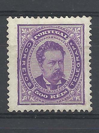 0921.jpg -     Lote:    921            Portugal       Descrição:         1884/87 &mdash; D. Luís I. De frente. Novos valores. CE65, 500 reis violeta, denteado 12 &frac12;. Valor de catálogo &euro; 467,00.        RG**       Valor Base:     &euro; 30,00     Valor Venda:     &euro; 30,00       