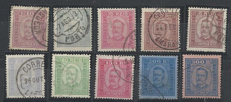 0935.jpg -     Lote:    935            Portugal       Descrição:         1892/93 &mdash; D. Carlos I, tipo Diogo Neto. CE69/79. Série completa em papel porcelana, denteado 13 &frac12;. Valor de catálogo &euro; 581,40.        O       Valor Base:     &euro; 60,00     Valor Venda:     Retirado     