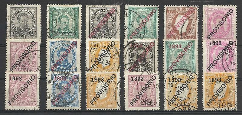 0942.jpg -     Lote:    942            Portugal       Descrição:         1892/93 &mdash; D. Luís I. Sobrecargas "PROVISORIO". CE80/97. Série completa. Valor aproximado de catálogo &euro; 1.527,85.        O       Valor Base:     &euro; 125,00     Valor Venda:     &euro; 130,00       