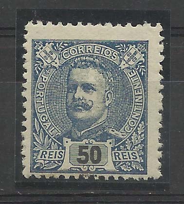 0957.jpg -     Lote:    957            Portugal       Descrição:         1895 &mdash; D. Carlos I tipo Mouchon. CE132, 50 reis azul. Valor de catálogo &euro; 149,00.        **       Valor Base:     &euro; 22,00     Valor Venda:     Retirado     