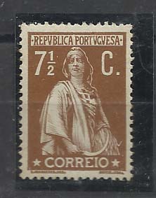 0975.jpg -     Lote:    975            Portugal       Descrição:         1912 &mdash; Ceres. CE213, 7 &frac12; c. Prova de cor (castanho claro) em denteado 15x14, em papel esmalte vertical.        PRV       Valor Base:     &euro; 20,00     Valor Venda:     Retirado     