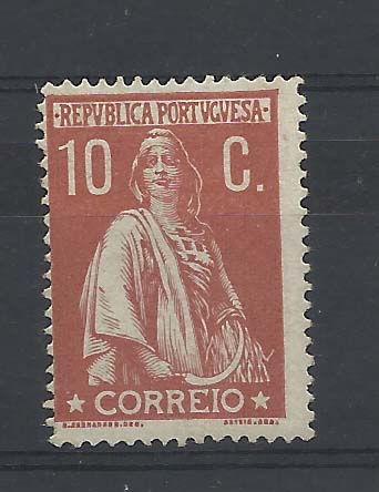0977.jpg -     Lote:    977            Portugal       Descrição:         1912 &mdash; Ceres. CE215, 10 c tijolo, papel porcelana, denteado 15x14. Valor de catálogo &euro; 251,00. Certificado de peritagem NFACP.        **       Valor Base:     &euro; 25,00     Valor Venda:     Retirado     