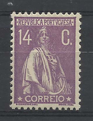 0988.jpg -     Lote:    988            Portugal       Descrição:         1920/22 &mdash; Ceres. CE239, 14c violeta, denteado 12 x 11 &frac12;, papel cartolina. Valor de catálogo &euro; 517,00.        ***       Valor Base:     &euro; 95,00     Valor Venda:     &euro; 160,00       