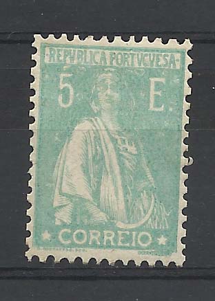0996.jpg -     Lote:    996            Portugal       Descrição:         1924/26 &mdash; Ceres. Novas taxas e cores. CE296, 5E verde esmeralda. Valor de catálogo &euro; 77,30.        RG***       Valor Base:     &euro; 8,00     Valor Venda:     &euro; 12,00       