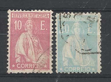 0999.jpg -     Lote:    999            Portugal       Descrição:         1924/26 &mdash; Ceres. Novas taxas e cores. CE297/298 10E + 20E usados. Valor de catálogo &euro; 478,00.        O       Valor Base:     &euro; 40,00     Valor Venda:     &euro; 42,00       