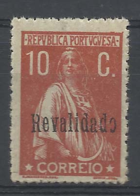 1021.jpg -     Lote:    1021            Portugal       Descrição:         1929 &mdash; Ceres, com sobrecarga "Revalidado". CE488, 10c tijolo, denteado 15x14. Valor de catálogo &euro; 818,00. MB e MR.        ***       Valor Base:     &euro; 120,00     Valor Venda:     Retirado     