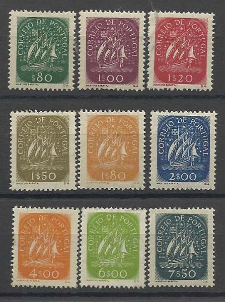1051.jpg -     Lote:    1051            Portugal       Descrição:         1948/49 &mdash; Caravela. Novos valores e cores. CE696/704. Série completa. Valor de catálogo &euro; 452,00.        **       Valor Base:     &euro; 50,00     Valor Venda:     Retirado     