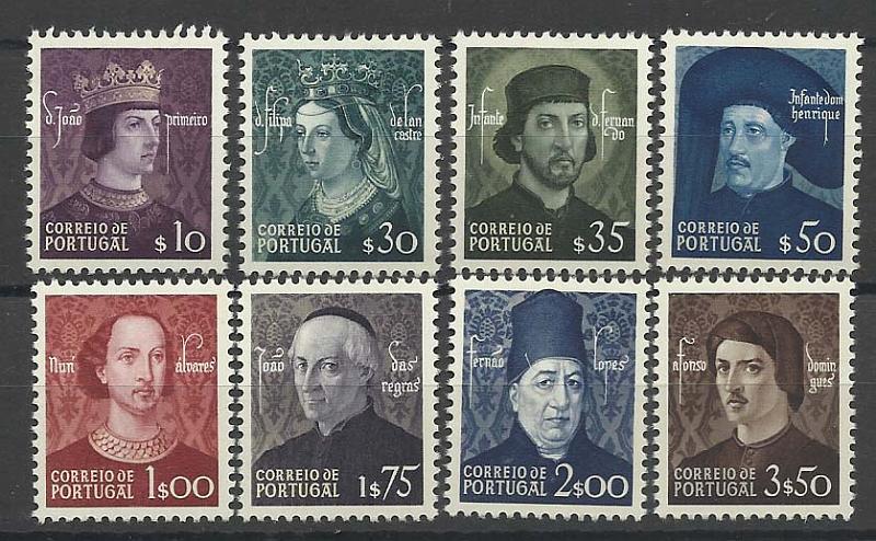 1055.jpg -     Lote:    1055            Portugal       Descrição:         1949 &mdash; Dinastia Avis. CE705/712. Série completa. Valor de catálogo &euro; 218,00.        ***       Valor Base:     &euro; 20,00     Valor Venda:     Retirado     