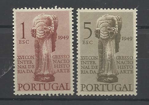1056.jpg -     Lote:    1056            Portugal       Descrição:         1949 &mdash; 16.º Congresso Internacional de História da Arte. CE713/14. Série completa. Valor de catálogo &euro; 28,15.        ***       Valor Base:     &euro; 6,00     Valor Venda:     &euro; 8,00       