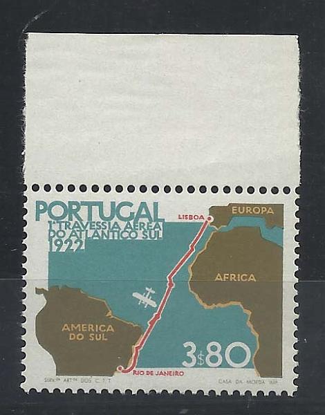 1091.jpg -     Lote:    1091            Portugal       Descrição:         1972 &mdash; 1.ª Travessia Aérea Lisboa &mdash; Rio de Janeiro. CE1174, 3$80, denteado 13 &frac12;. Valor de catálogo &euro; 236,00.        ***       Valor Base:     &euro; 35,00     Valor Venda:     &euro; 55,00       