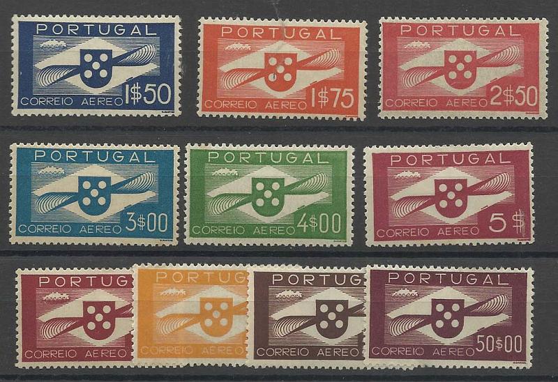 1114.jpg -     Lote:    1114            Portugal       Descrição:         1936/41 &mdash; Correio Aéreo. Hélice. CE CA1/10. Série completa. Valor de catálogo &euro; 296,00.        **       Valor Base:     &euro; 40,00     Valor Venda:     &euro; 40,00       