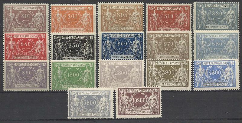 1116.jpg -     Lote:    1116            Portugal       Descrição:         1920/22 &mdash; Encomendas Postais. Comércio e Indústria. CE EP 1/17. Série completa. Valor de catálogo &euro; 423,00.        **       Valor Base:     &euro; 40,00     Valor Venda:     &euro; 55,00       