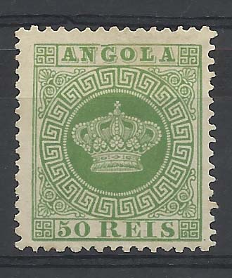 1134.jpg -     Lote:    1134            Angola       Descrição:         1870/1877 &mdash; Tipo Coroa. CE6, 50 reis verde, denteado 12 &frac12;, papel espesso. Valor de catálogo &euro; 170,00.        *       Valor Base:     &euro; 25,00     Valor Venda:     &euro; 44,00       