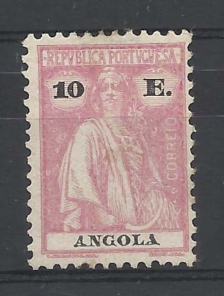1156.jpg -     Lote:    1156            Angola       Descrição:         1925/26 &mdash; Ceres. CE220, 10E rosa. Selo com impressão defeituosa. Valor de catálogo &euro; 66,00.        ***       Valor Base:     &euro; 15,00     Valor Venda:     &euro; 18,00       