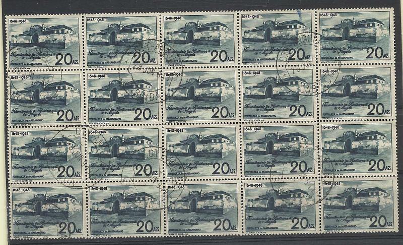 1157.jpg -     Lote:    1157            Angola       Descrição:         1948 &mdash; Tricentenário da Restauração de Angola. CE301, 20Ags. Bloco de 20 selos (5x4). Valor de catálogo &euro; 132,00.        O       Valor Base:     &euro; 15,00     Valor Venda:     Retirado     