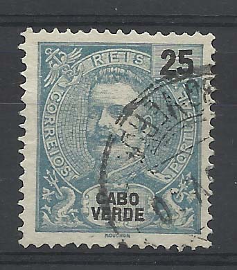 1172.jpg -     Lote:    1172            Cabo Verde       Descrição:         1898/1901 &mdash; D. Carlos O Mouchon. CE42, 25 reis verde azul em denteado 12 &frac12;, Valor de catálogo &euro; 256,00. B e MR.        O       Valor Base:     &euro; 60,00     Valor Venda:     &euro; 60,00       