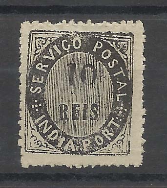 1198.jpg -     Lote:    1198            Índia Portuguesa       Descrição:         1871 &mdash; Nativos. Tipo II. CE8, 10 reis preto papel avergoado. Valor de catálogo &euro; 76,00.        *       Valor Base:     &euro; 20,00     Valor Venda:     &euro; 42,00       