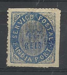 1200.jpg -     Lote:    1200            Índia Portuguesa       Descrição:         1871 &mdash; Nativos. Tipo II. CE10, 40 reis azul, papel espesso, Valor de 145,00.        **       Valor Base:     &euro; 30,00     Valor Venda:     Retirado     