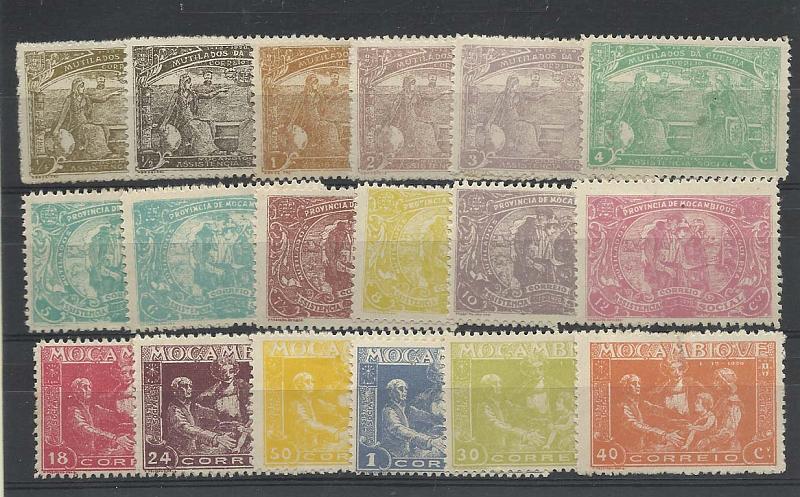 1289.jpg -     Lote:    1289            Moçambique       Descrição:         1920 &mdash; Mutilados de Guerra. CE206/223. Série completa. Valor de catálogo &euro; 77,00.        **       Valor Base:     &euro; 16,00     Valor Venda:     &euro; 22,00       