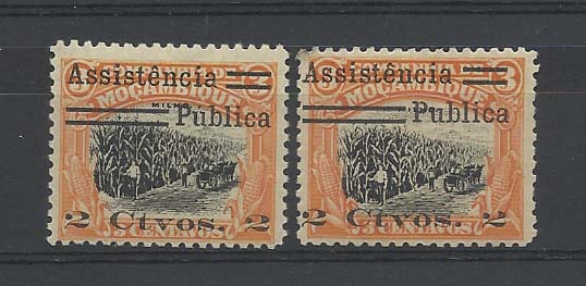 1313.jpg -     Lote:    1313            Companhia de Moçambique       Descrição:         1932 &mdash; Imposto Postal. Motivos locais com sobretaxa. CE1, 2c s/ 3c ocre e preto. Dois selos, um com "ê" e "ú" em vez de "e" e "u" e outro com "ê" em vês "e". Valor de catálogo &euro; 30,00.        ***       Valor Base:     &euro; 10,00     Valor Venda:     Retirado     