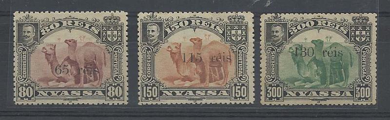 1316.jpg -     Lote:    1316            Companhia do Niassa       Descrição:         1903 &mdash; D. Carlos I. Selos de 1901, com sobretaxa. CE45/47. Série completa sem goma. Valor de catálogo &euro; 228,00.        *       Valor Base:     &euro; 50,00     Valor Venda:     Retirado     