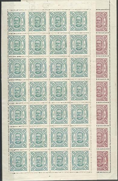 1323.jpg -     Lote:    1323            Zambézia       Descrição:         1892/94 &mdash; D. Carlos I, tipo Diogo neto. CE 4 + CE6. Duas folhas completas com 28 selos. Valor de catálogo &euro; 156,80.        *       Valor Base:     &euro; 40,00     Valor Venda:     Retirado     