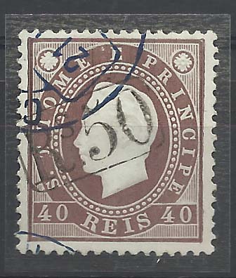 1326.jpg -     Lote:    1326            São Tomé e Príncipe       Descrição:         1889/91 &mdash; D. Luís I. Fita direita. Com sobretaxa. CE26, 50 s/ 40 reis castanho. Valor de catálogo &euro; 220,00.        O       Valor Base:     &euro; 50,00     Valor Venda:     &euro; 75,00       