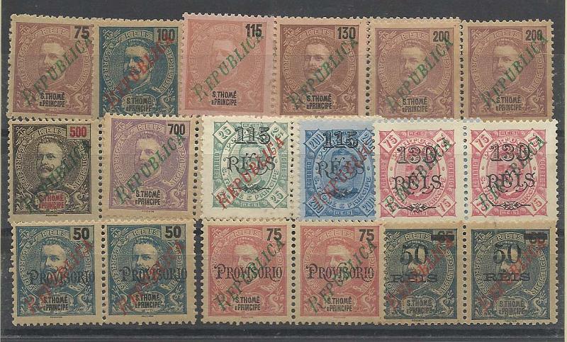 1335.jpg -     Lote:    1335            São Tomé e Príncipe       Descrição:         1920 &mdash; D. Carlos I, com sobretaxa. Emitidos geralmente sem goma. CE235/247. Séries completa em pares. Valor de catálogo &euro; 202,80.        **/*       Valor Base:     &euro; 40,00     Valor Venda:     &euro; 60,00       