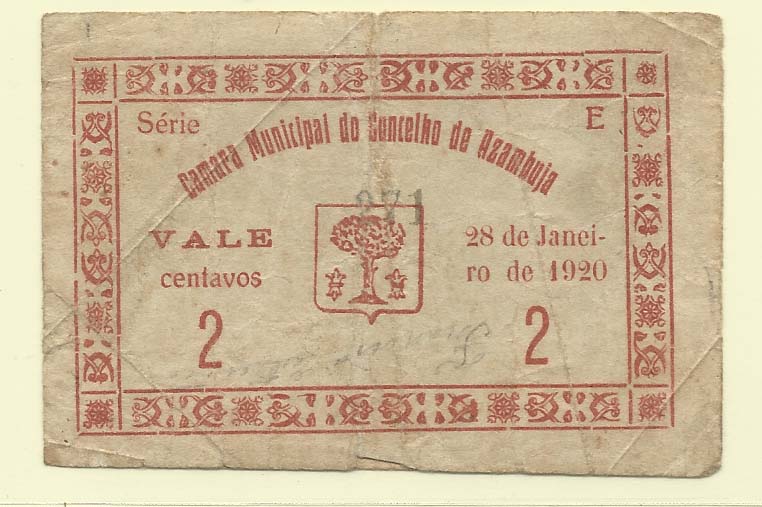 1662.jpg -     Lote:    1662                   Descrição:         Azambuja (Câmara Municipal). MA326/327, 1 e 2 c. Raras. BC.        CDL       Valor Base:     &euro; 5,00     Valor Venda:     &euro; 5,00       