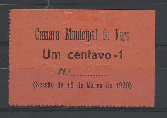 1665.jpg -     Lote:    1665                   Descrição:         Faro, Câmara Municipal. 1c laranja vermelho. MA878. Nova e escassa.        CDL       Valor Base:     &euro; 15,00     Valor Venda:     Retirado     