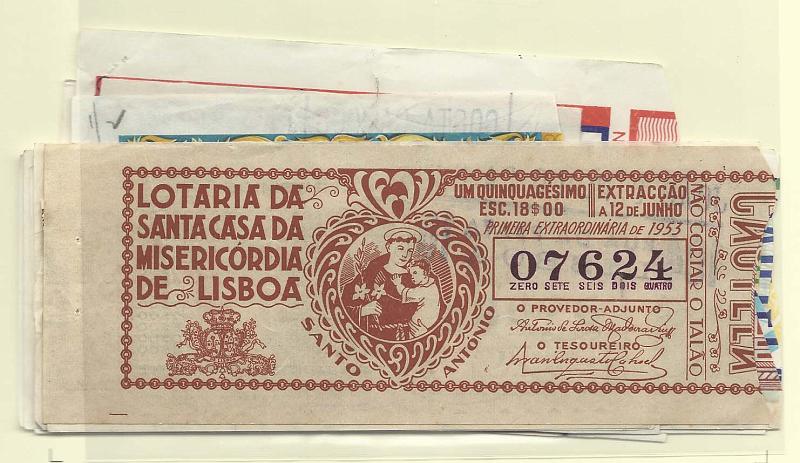 1681.jpg -     Lote:    1681                   Descrição:      Lotarias   . Lotaria de S. António. Lote com 16 fracções de diversos anos desde 1953. Lote a ver.        Lote       Valor Base:     &euro; 20,00     Valor Venda:     Retirado     